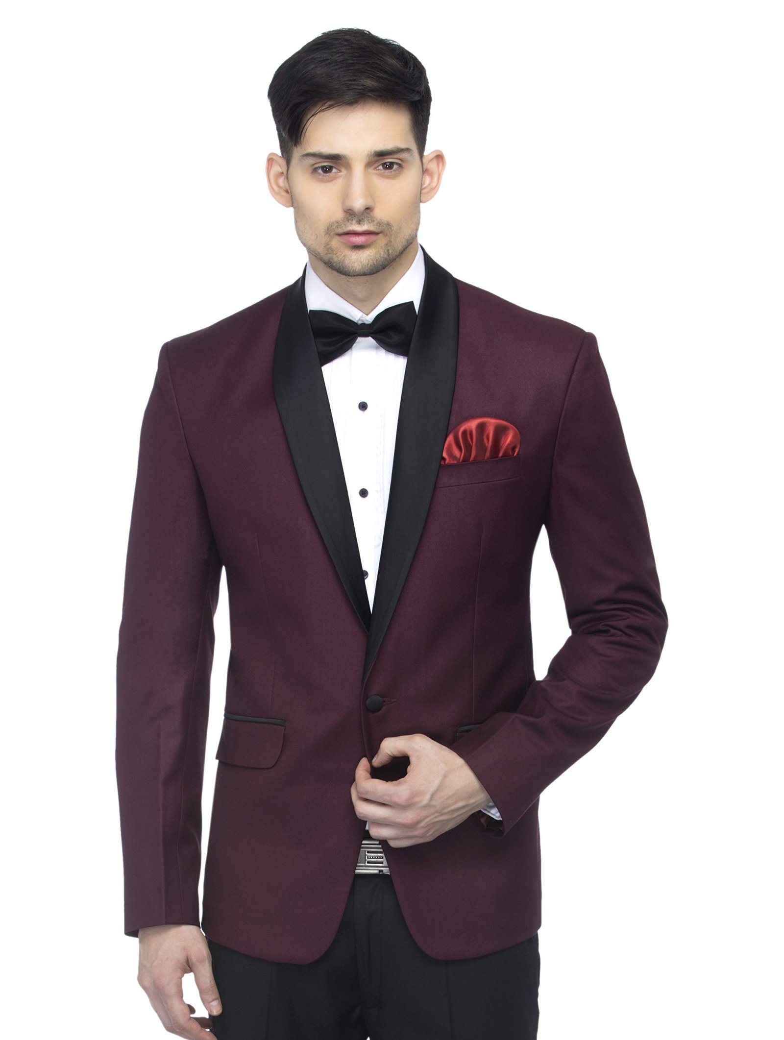 FAVOROSKI Designer Men's Slim Italian Fit Shawl Collar Tuxedo Suit Blazer, Wine (FAVBL161121-WINE-XL) dress material - Shoppermaart