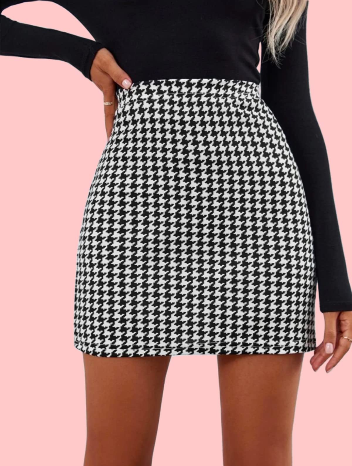 Dream Beauty Fashion Western Style Unique Women's Highwaist Midi Pencil Skirt Bodycon Skirt Shapewear Casual with Elastic Waist (17" inches) Houndstooth (Skirt2-Black-XXL) - Image 8