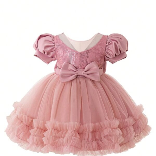 Niren Enterprise Rollar Frock net Embroidery Work Ruffle Patterned Flared Short Sleeve Baby Girl Frock, Pack of 1 (ROLLAR Frock, 6-12M) Orange dress material - Shoppermaart