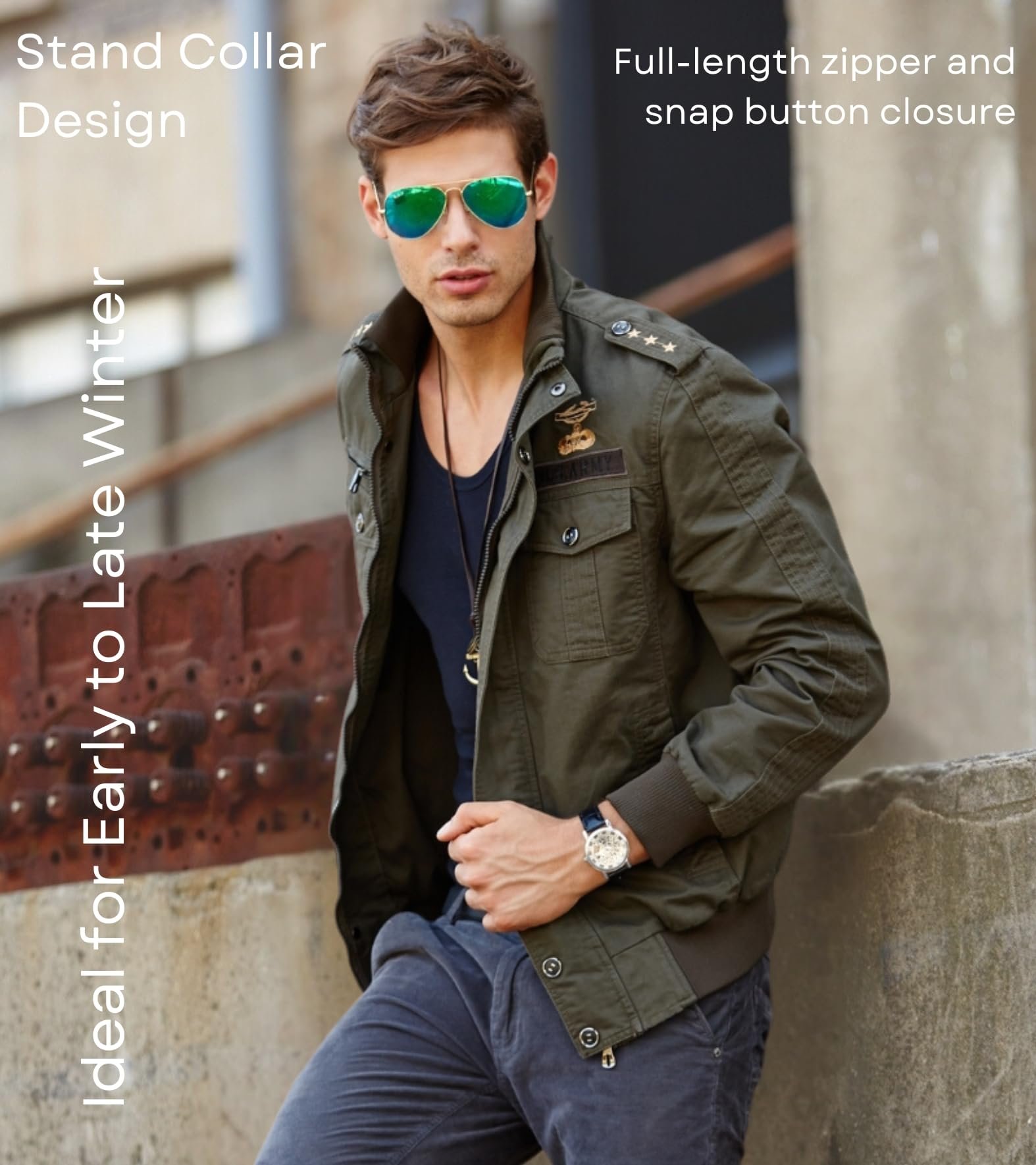 L'MONTE Men's Cotton Standard Length Imported Military Style Cargo Jacket with Polyester Lining, Windproof and Warm Casual Outdoor Coat Perfect for Early to Late Winter (L, Army Green) - Image 6