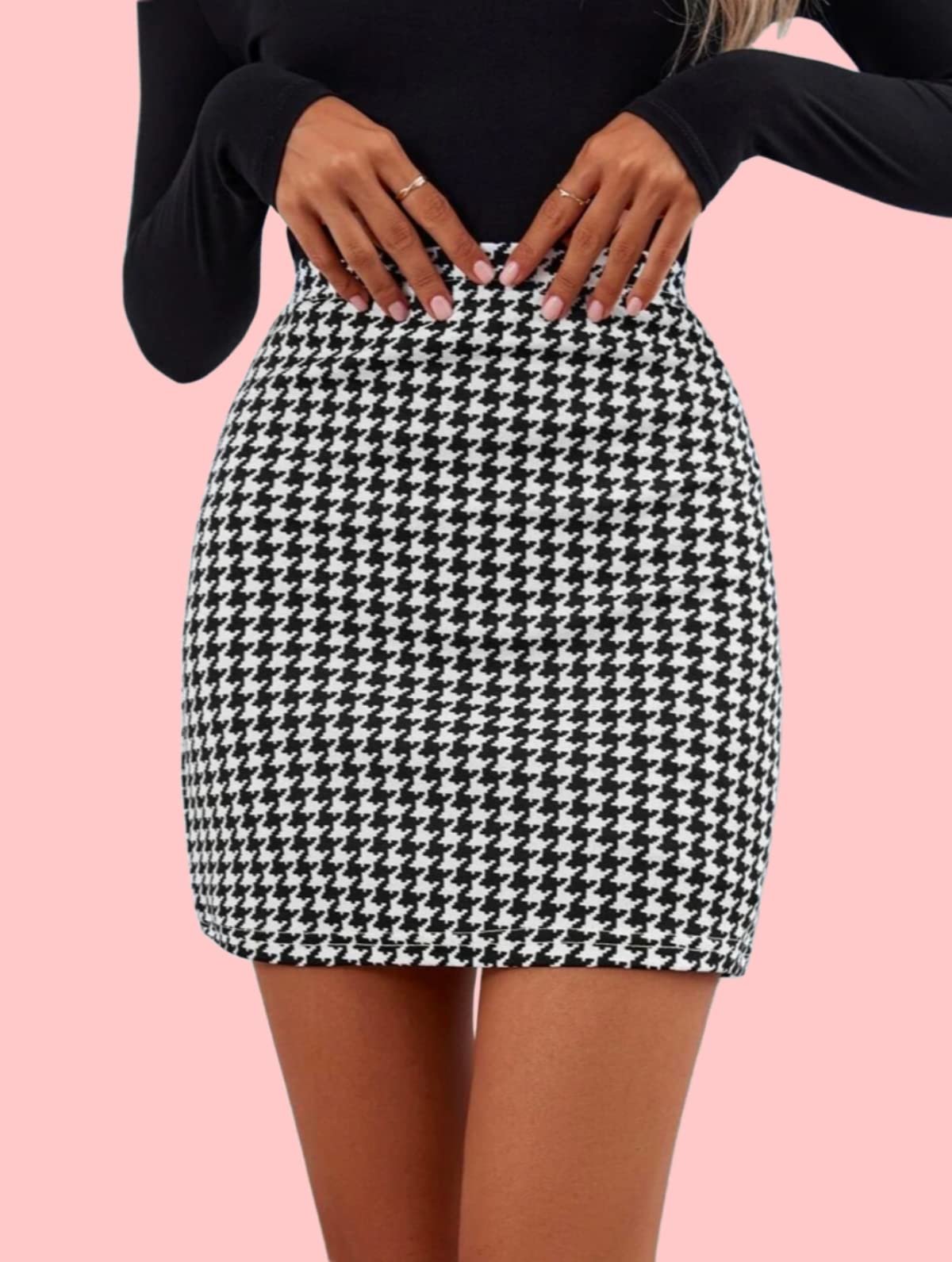 Dream Beauty Fashion Western Style Unique Women's Highwaist Midi Pencil Skirt Bodycon Skirt Shapewear Casual with Elastic Waist (17" inches) Houndstooth (Skirt2-Black-XXL) - Image 9