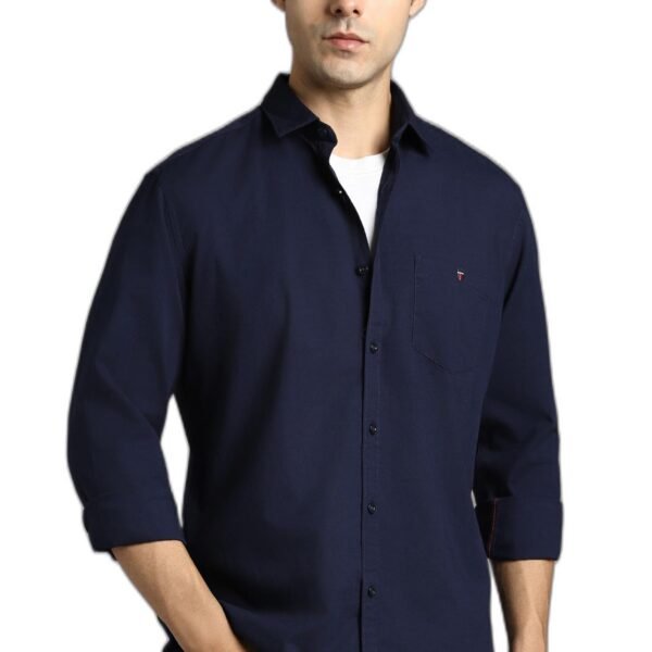 Louis Philippe Men Navy Solid Full Sleeves Casual Shirt dress material - Shoppermaart