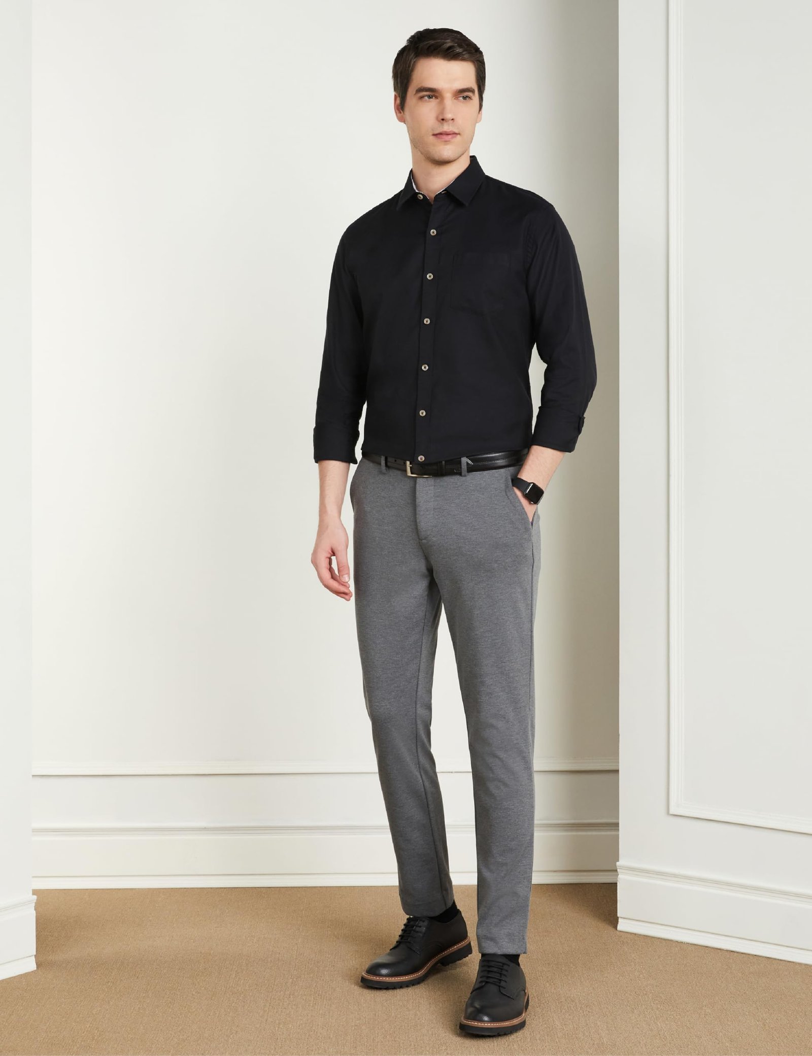 Symbol Premium Men's Slim Fit Stretch Knit Mid Rise Pants - Smart Casual | Flexi Waist (SP-S24-M-CT-101_Dark Grey_38) - Image 5