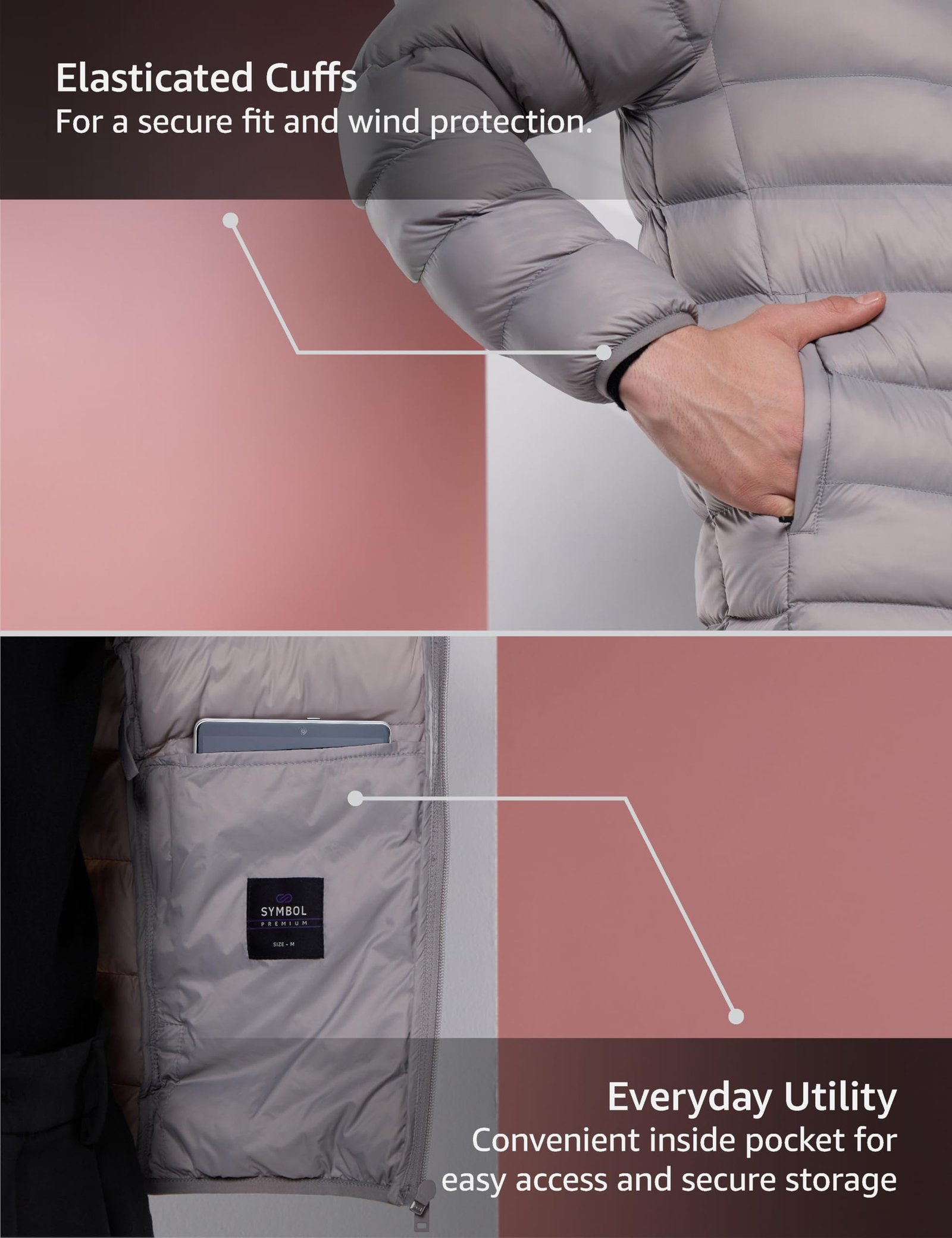 Symbol Premium Men's Lightweight Packable Quilted Bomber Jacket (Heavy Winter | Fully Lined)_SP-M-A25-JK-101_Light Grey_3XL - Image 4