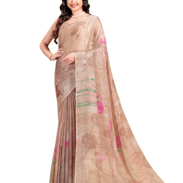Garden Vareli Floral Print Chiffon Saree 88768 - Brown dress material - Shoppermaart