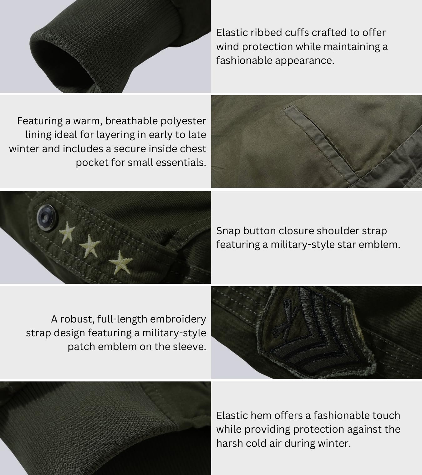 L'MONTE Men's Cotton Standard Length Imported Military Style Cargo Jacket with Polyester Lining, Windproof and Warm Casual Outdoor Coat Perfect for Early to Late Winter (L, Army Green) - Image 4