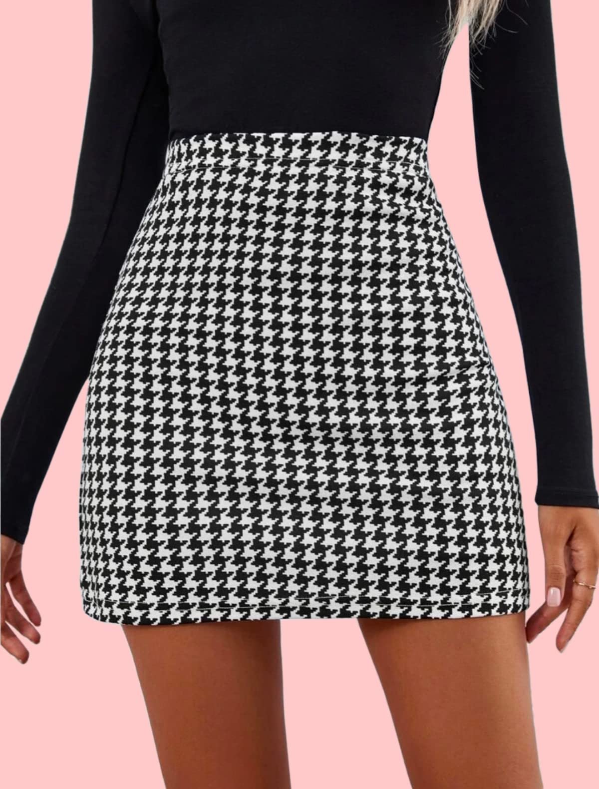 Dream Beauty Fashion Western Style Unique Women's Highwaist Midi Pencil Skirt Bodycon Skirt Shapewear Casual with Elastic Waist (17" inches) Houndstooth (Skirt2-Black-XXL) - Image 4