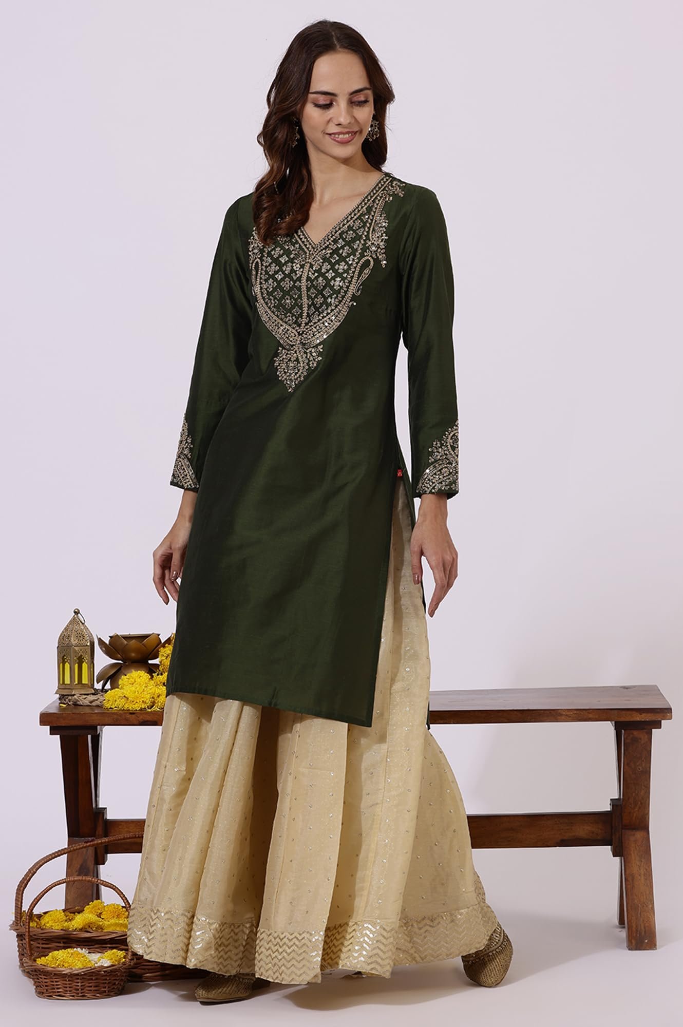 W for Woman Gold Solid Sequins Flarred Skirts (Size: S)-24AUW50501-400770 - Image 4