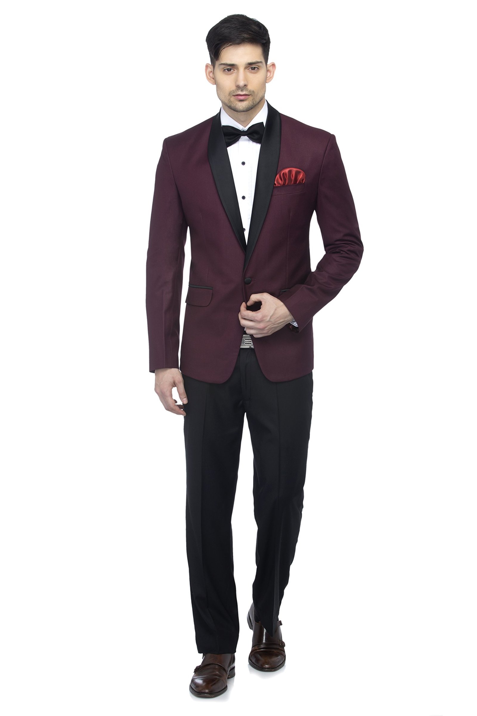 FAVOROSKI Designer Men’s Slim Italian Fit Shawl Collar Tuxedo Suit Blazer, Wine (FAVBL161121-WINE-XL)