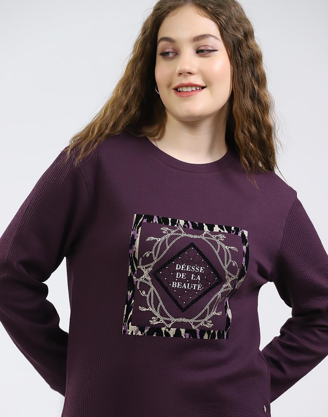 Monte Carlo Women’s Printed Top | Regular Fit | Round Neck | Full Sleeve | Pull-On Closure | Stylish Winter Top for Women Purple XXL (Pack of 1)