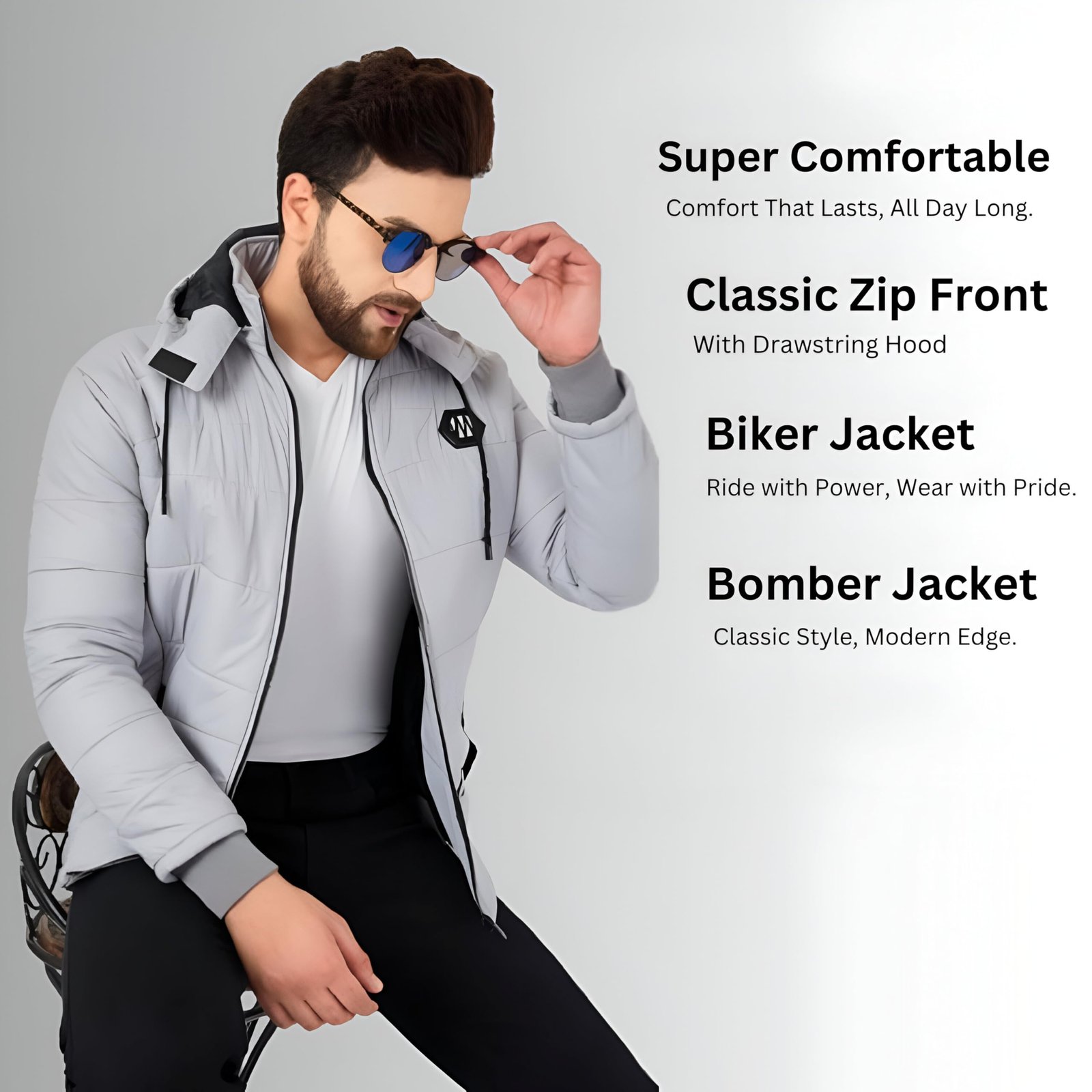 Ben Martin Men's winter bomber Nylon Standard Length Stylish biker Casual Jacket Grey - 3XL - Image 3