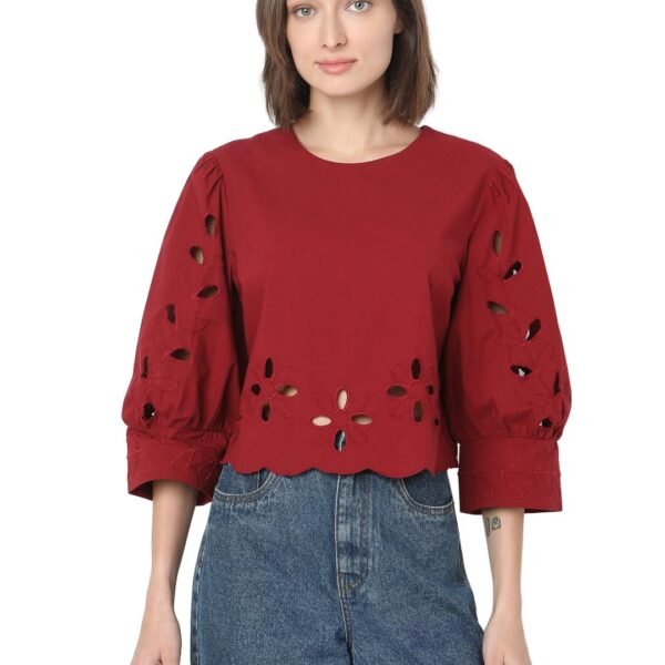 VERO MODA Women's Regular Fit Maroon Top dress material - Shoppermaart