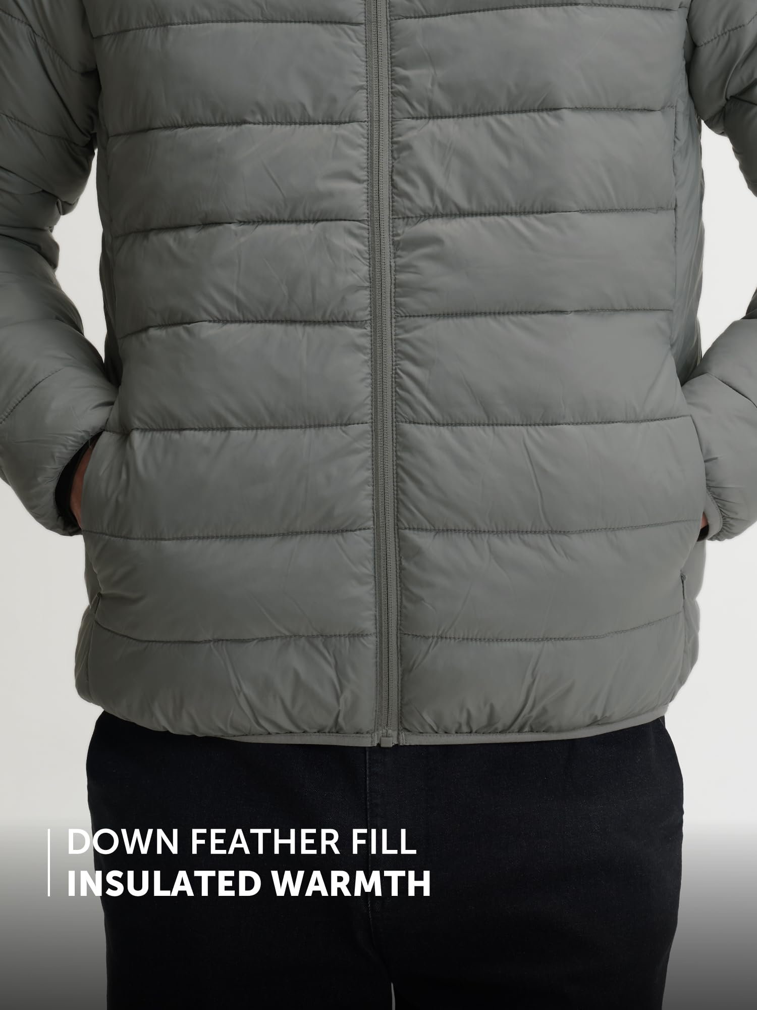 XYXX Ultra-Light Puffer Jacket For Men| Light Winter Jacket With Long sleeves | Solid Hooded Neck - Regular Fit | Ash Grey - Image 7