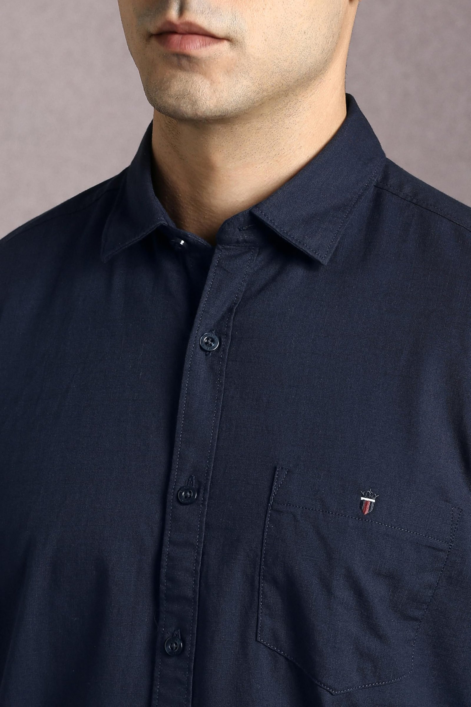 Louis Philippe Men Navy Solid Full Sleeves Casual Shirt - Image 4