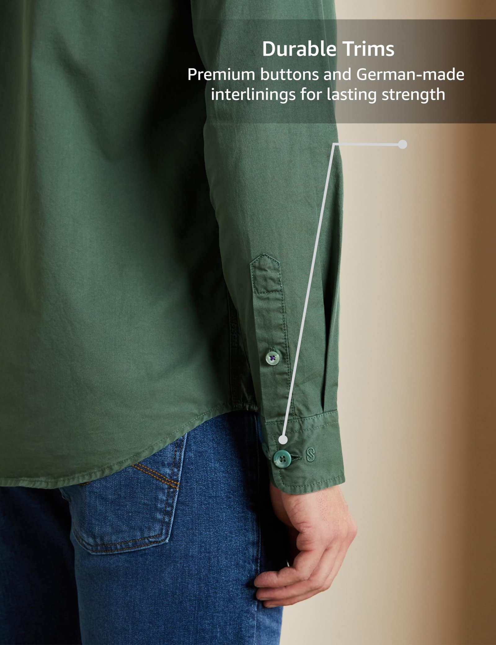 Symbol Premium Men's Casual Washed Cotton Twill Shirt (Regular Fit) (Green_Small) - Image 3