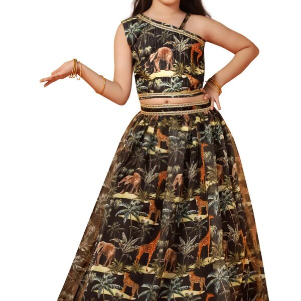 Fashion Dream Girl's Silk Blend Readymade Lehenga Choli Set |Lehenga Choli for Girls|Ethnic Wear|Kids Lehenga (FDGLGC00146 DBL 28_Dark Blue_7-8 Yrs) dress material - Shoppermaart