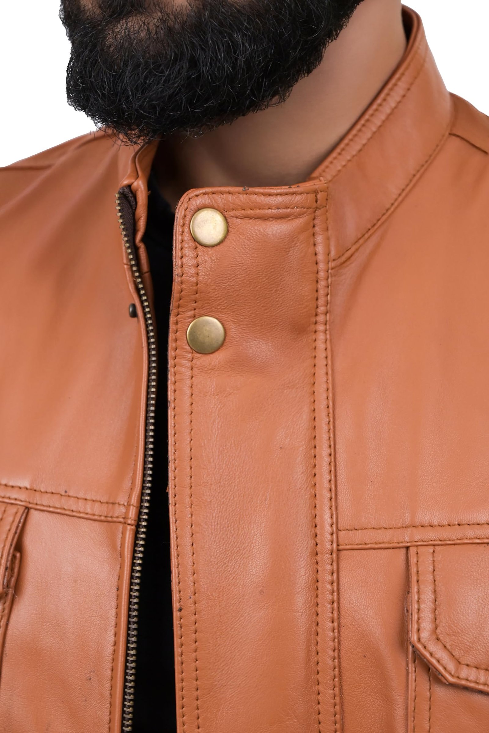 Leather Sleeveless Jacket For Man, Slim Fit Biker Jacket With Quilted Soldier for Men with Zip Closure and Side Pockets, Stylish Winter Wear Casual Outerwear for Men (Tan, FHJKT038_XL) - Image 5
