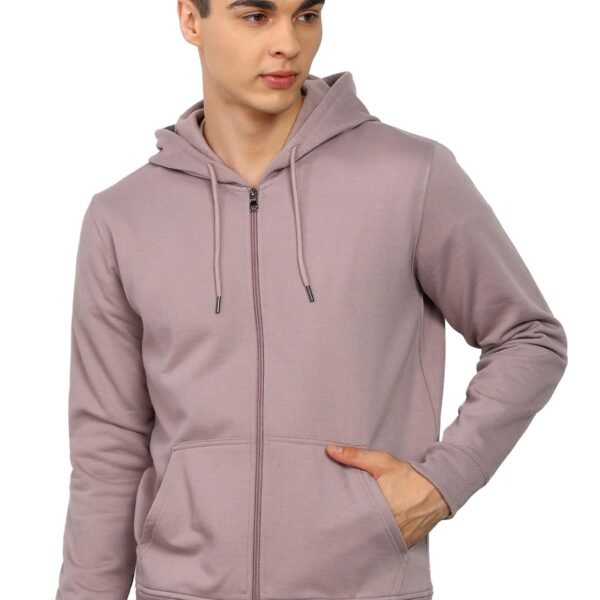 Alan Jones Clothing Men’s Solid Hooded Sweatshirt | Zip-Up Hoodie Jacket with Kangaroo Pocket, Drawstring Hood & Ribbed Hem | Casual Winterwear (Light Purple_XL) dress material - Shoppermaart