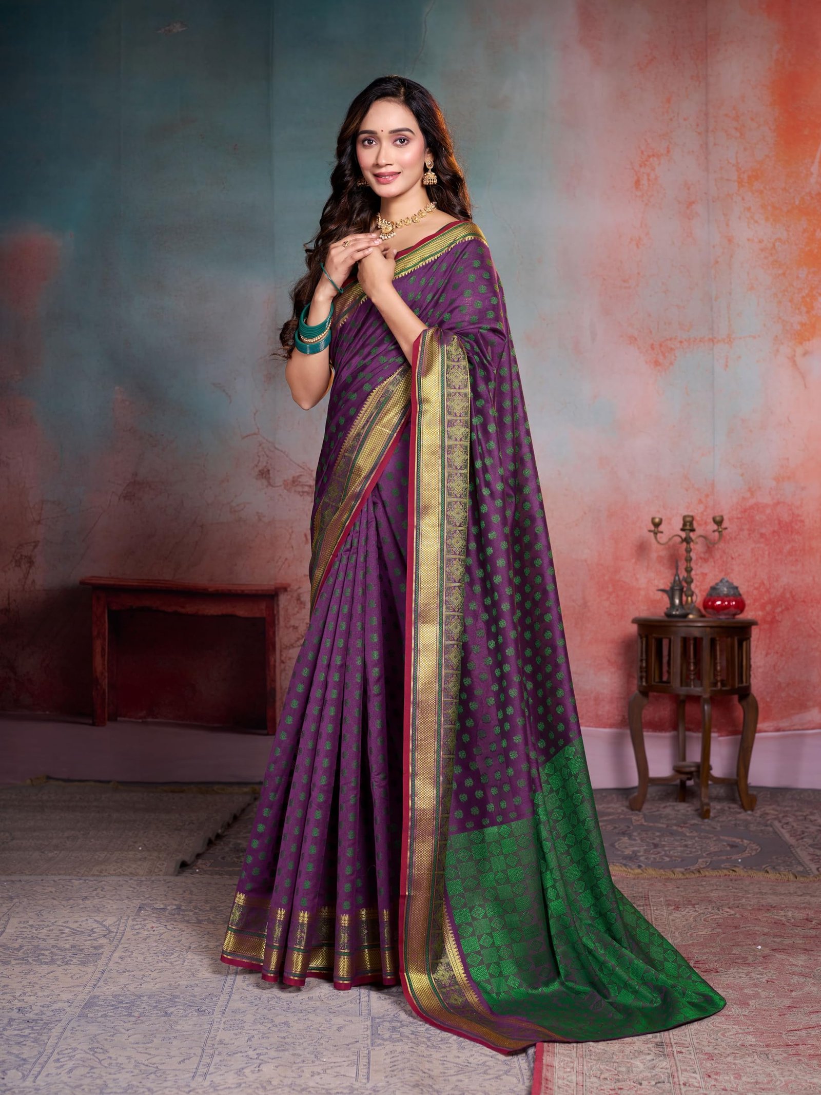 Garden Vareli Women Jacquard Silk Blend Saree with Unstitched Blouse Piece 1032 - Purple - Image 4