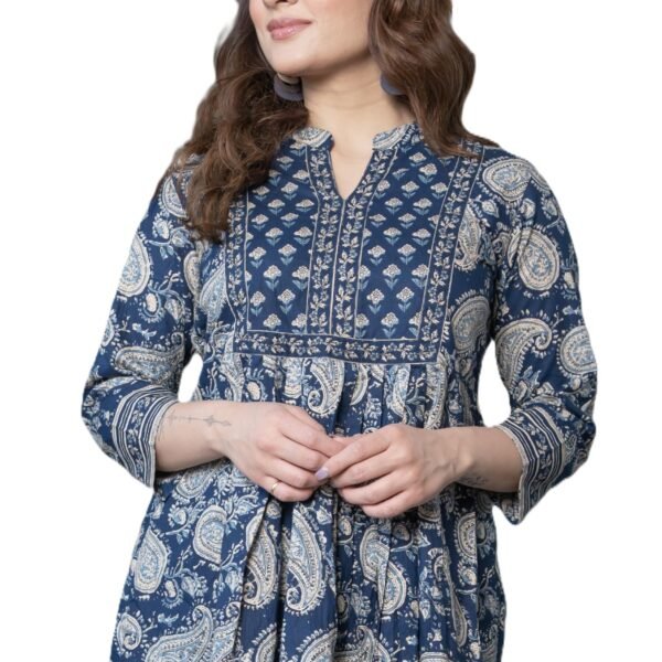 Arayna Women's Pure Cotton Paisley Printed Tunic Top – Comfortable Everyday Wear (in, Alpha, S, Regular, Indigo Blue) dress material - Shoppermaart