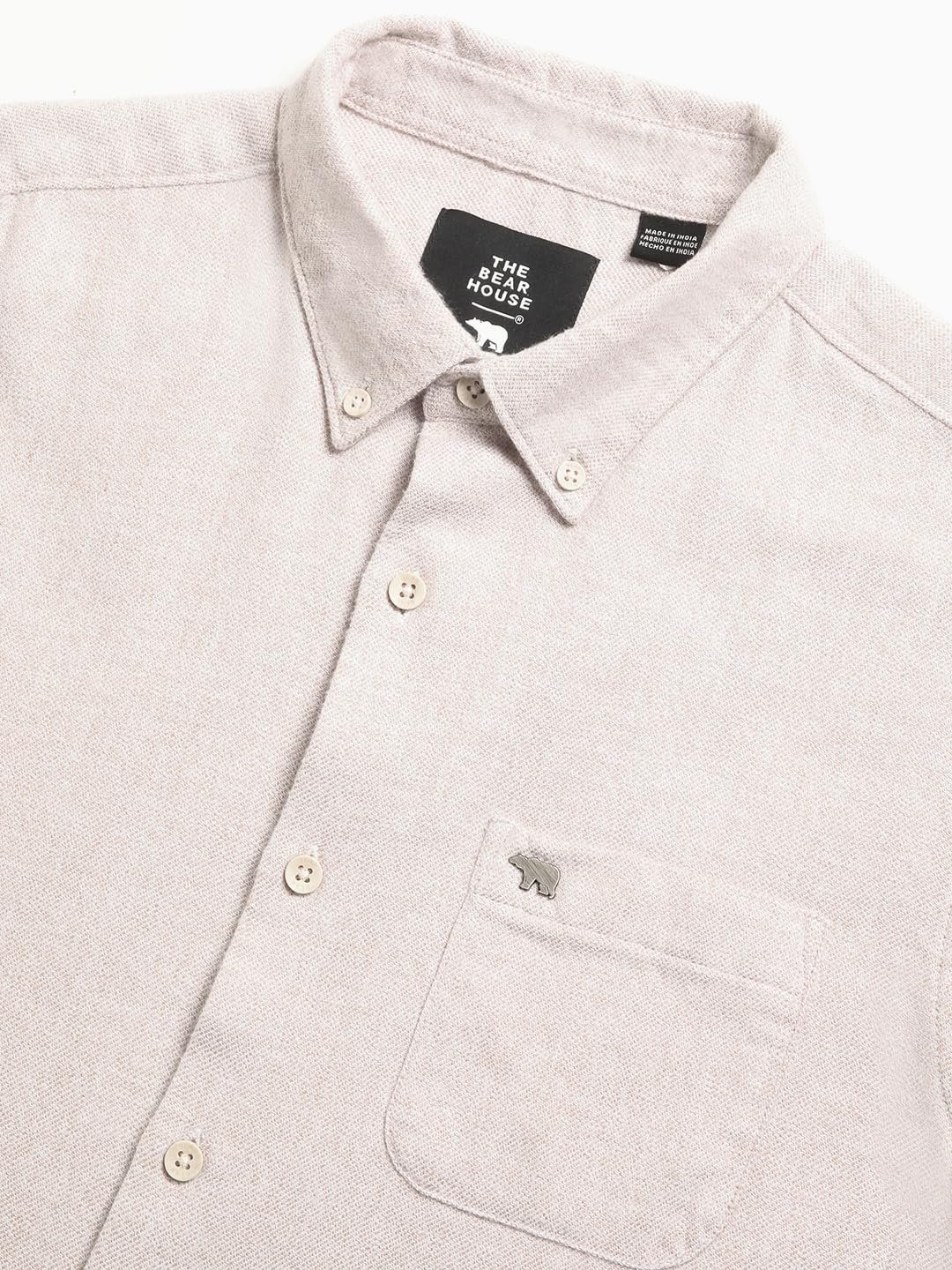 THE BEAR HOUSE Men's Cotton Solid Slim Fit Flannel Casual Shirt Cream - Image 4