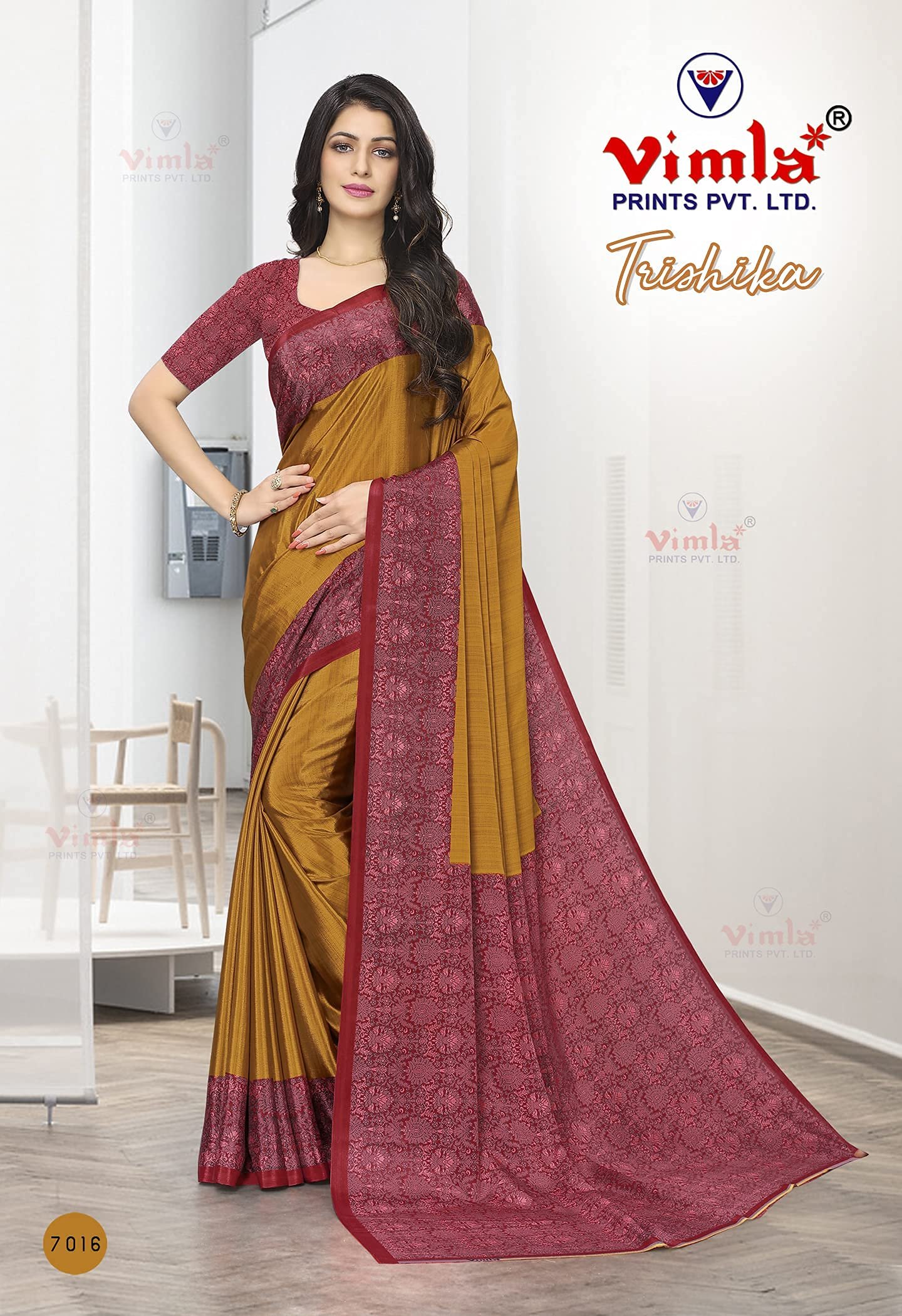 Vimla Women's yellow Turkey Art Silk Uniform Saree with Blouse Piece (7016 yellow_Free Size) - Image 7