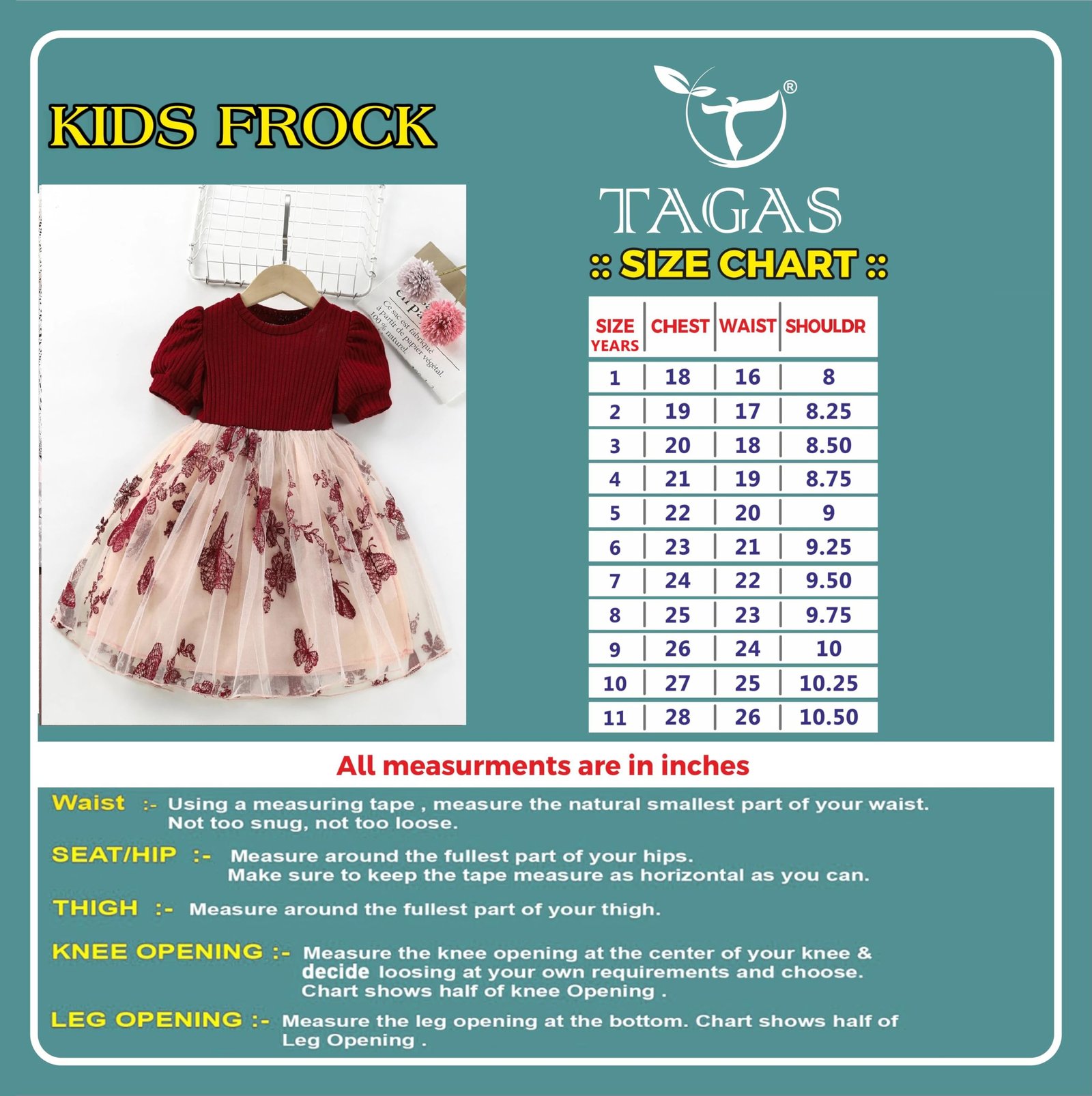 TAGAS Girl’s Polyester Fit and Flare Knee-Length Dress (KD-129-RED Butterfly-8_RED 9 Years)