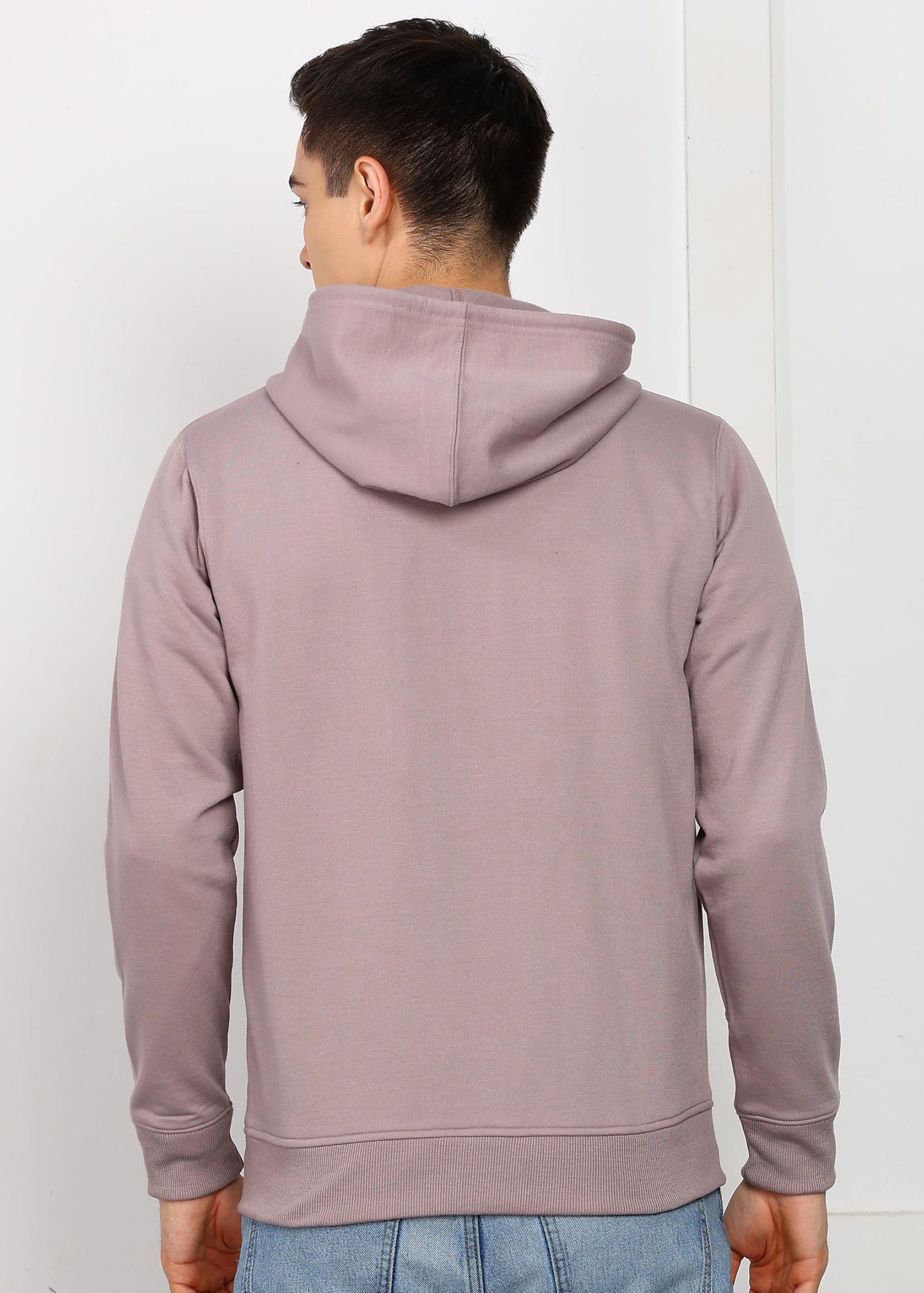 Alan Jones Clothing Men’s Solid Hooded Sweatshirt | Zip-Up Hoodie Jacket with Kangaroo Pocket, Drawstring Hood & Ribbed Hem | Casual Winterwear (Light Purple_XL) - Image 3