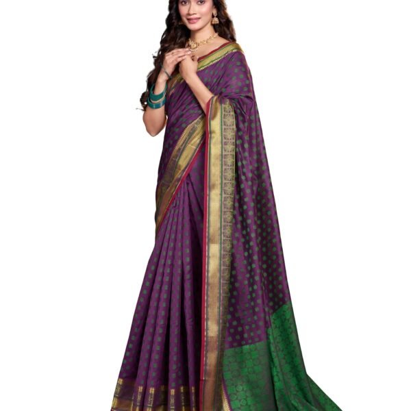 Garden Vareli Women Jacquard Silk Blend Saree with Unstitched Blouse Piece 1032 - Purple dress material - Shoppermaart
