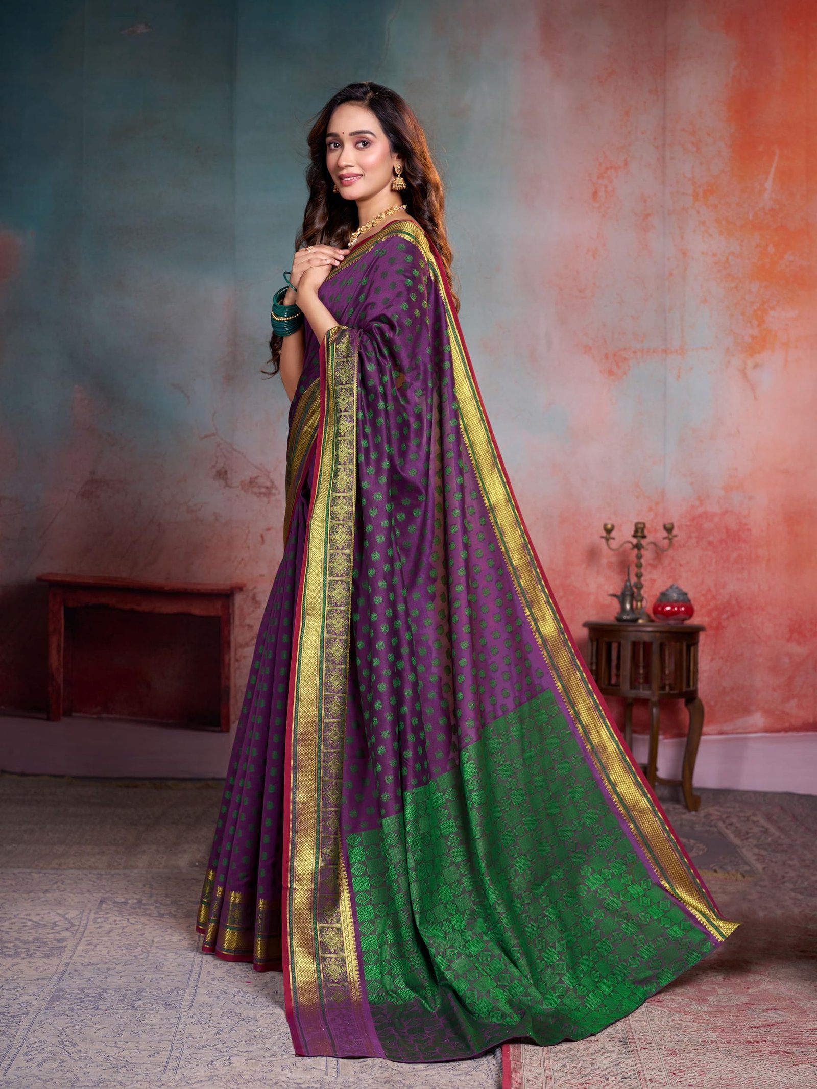 Garden Vareli Women Jacquard Silk Blend Saree with Unstitched Blouse Piece 1032 - Purple - Image 7