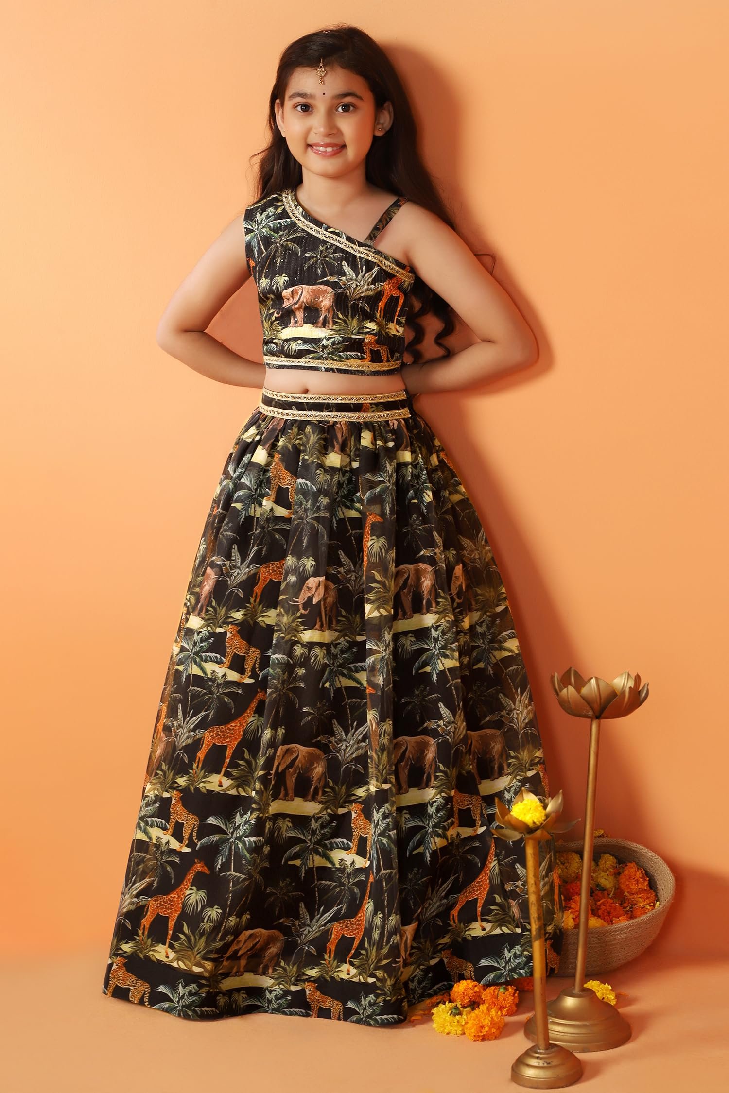 Fashion Dream Girl’s Silk Blend Readymade Lehenga Choli Set |Lehenga Choli for Girls|Ethnic Wear|Kids Lehenga (FDGLGC00146 DBL 28_Dark Blue_7-8 Yrs)