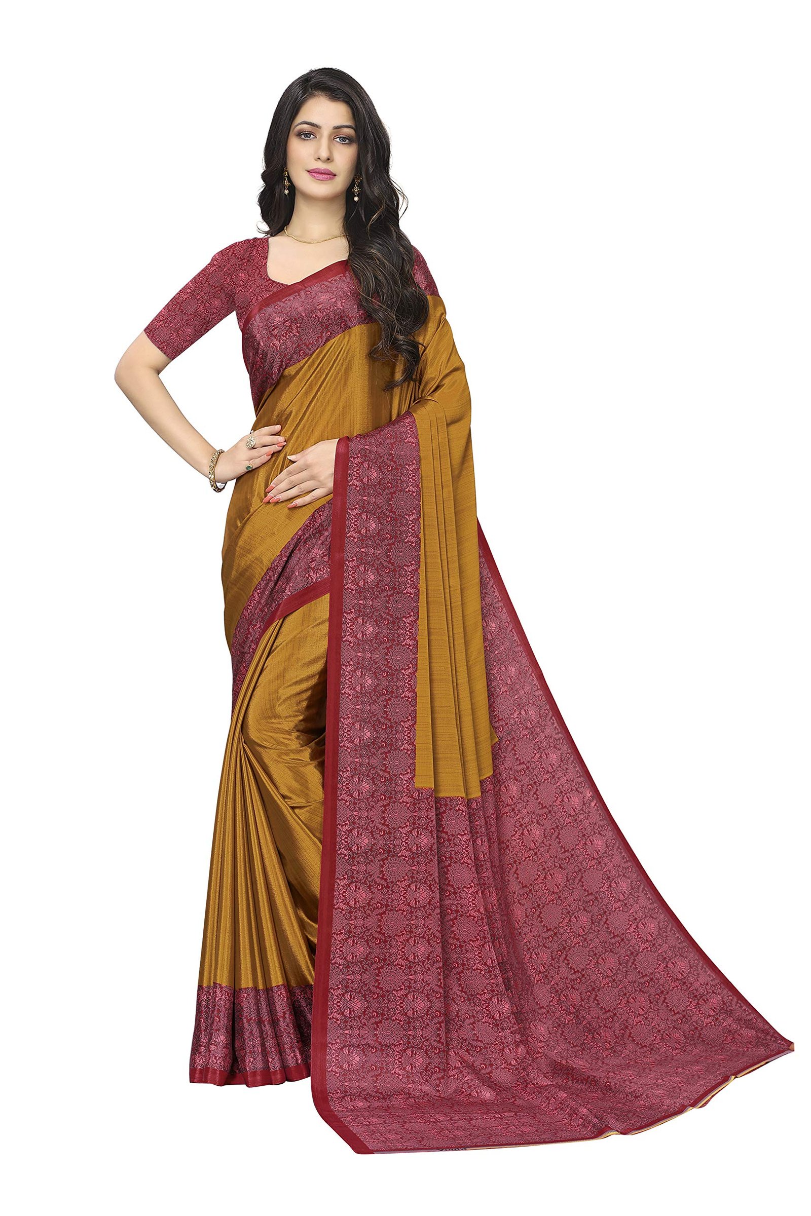 Vimla Women's yellow Turkey Art Silk Uniform Saree with Blouse Piece (7016 yellow_Free Size) dress material - Shoppermaart