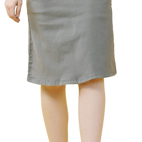 FCK-3 Stretchable Denim Light Grey Color Embroidered Broad Waist Band Four Buttoned Lightly Faded Skirt for Women-28 dress material - Shoppermaart