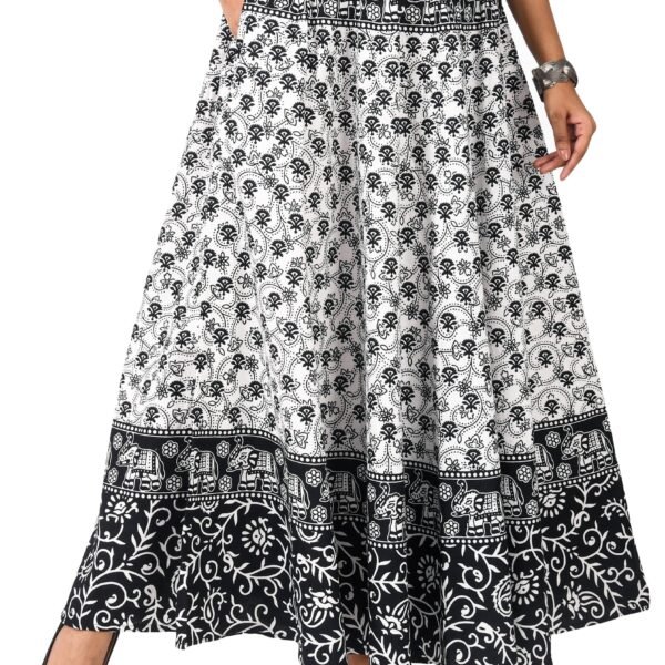 SAMJHI Premium Cotton Floor Length Skirt for Women with Pocket (Black White, Free Size) dress material - Shoppermaart