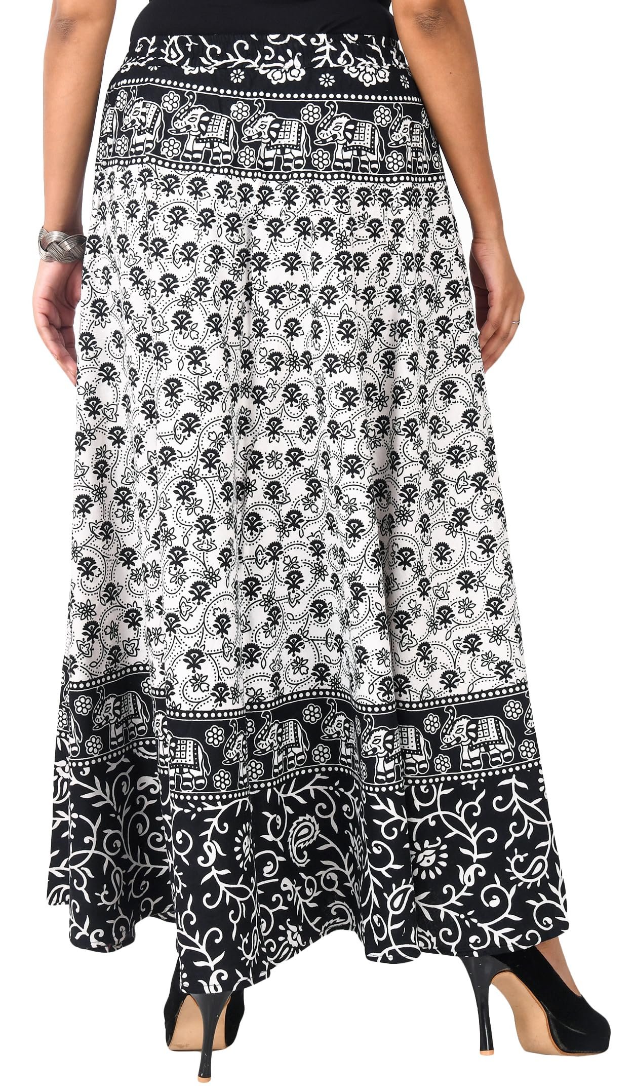 SAMJHI Premium Cotton Floor Length Skirt for Women with Pocket (Black White, Free Size)