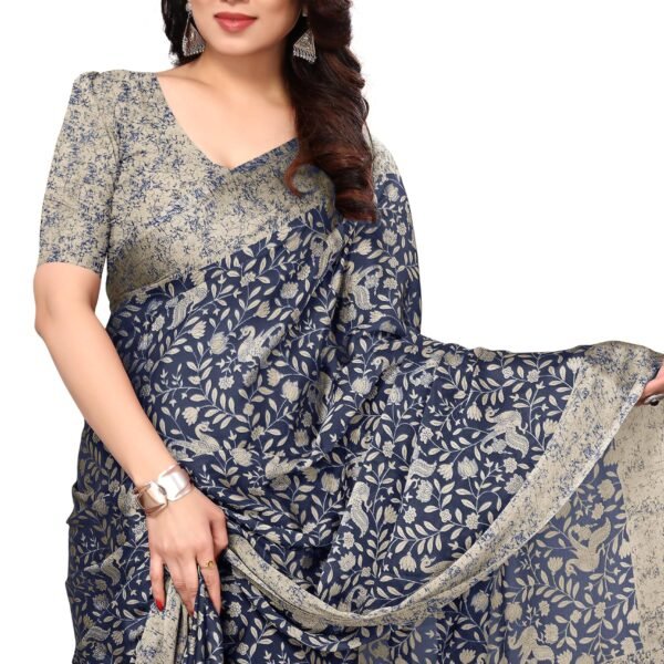 MIRCHI FASHION Chiffon Georgette Madhubani Printed Sarees for Women with Blouse Piece (38443-Navy Blue, Beige) dress material - Shoppermaart
