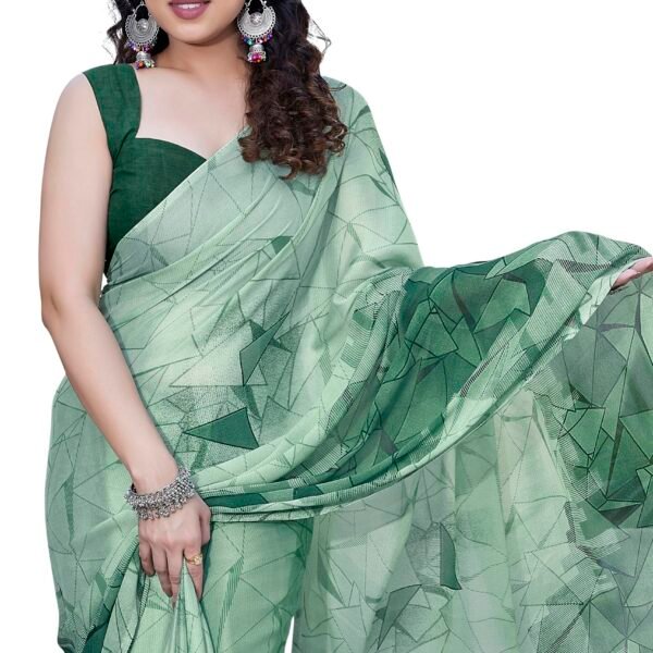 MIRCHI FASHION Chiffon Georgette Geometric Printed Sarees for Women with Blouse Piece (41642 - Light Dusty Green, Green) dress material - Shoppermaart