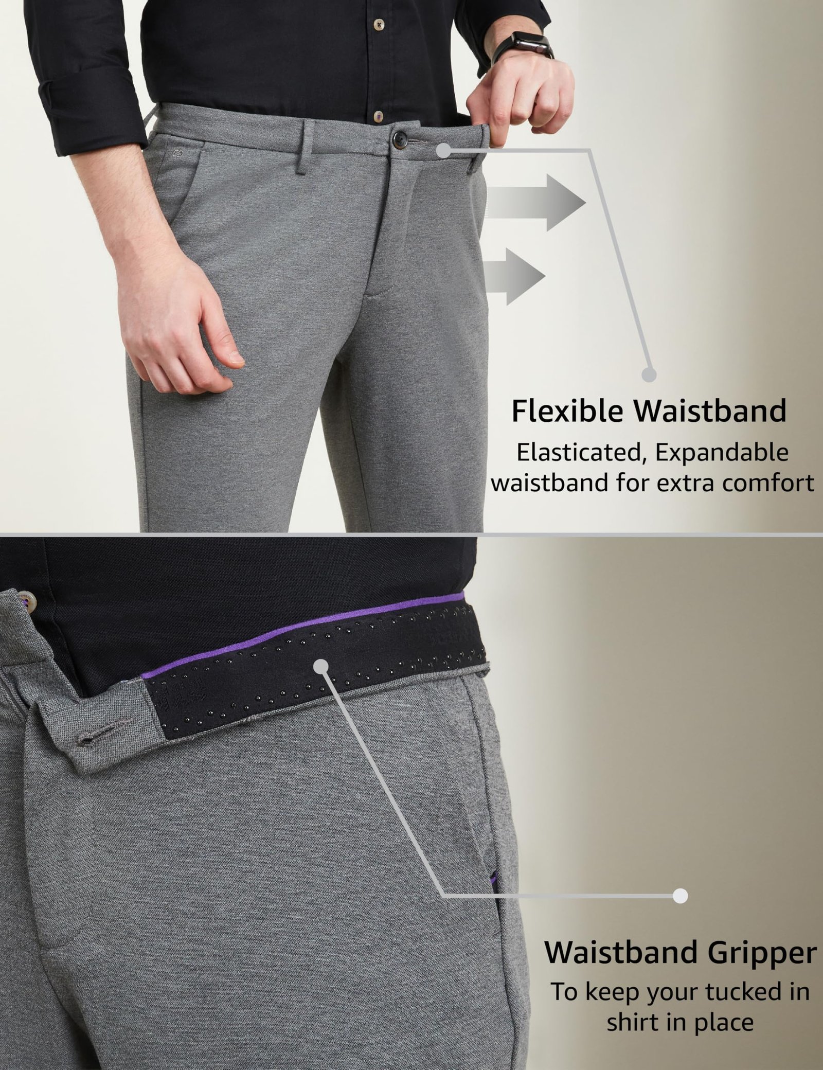 Symbol Premium Men's Slim Fit Stretch Knit Mid Rise Pants - Smart Casual | Flexi Waist (SP-S24-M-CT-101_Dark Grey_38) - Image 4