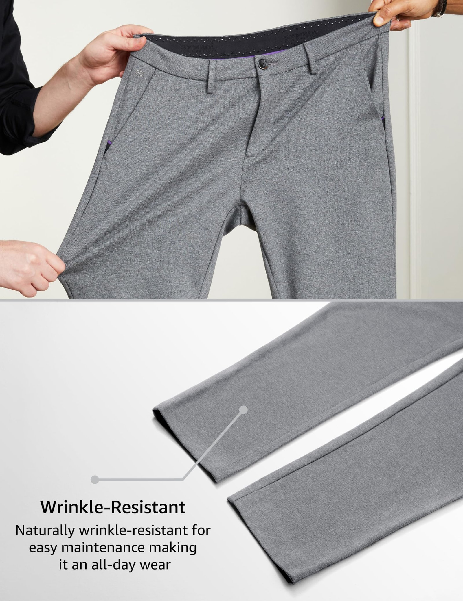 Symbol Premium Men's Slim Fit Stretch Knit Mid Rise Pants - Smart Casual | Flexi Waist (SP-S24-M-CT-101_Dark Grey_38) - Image 3