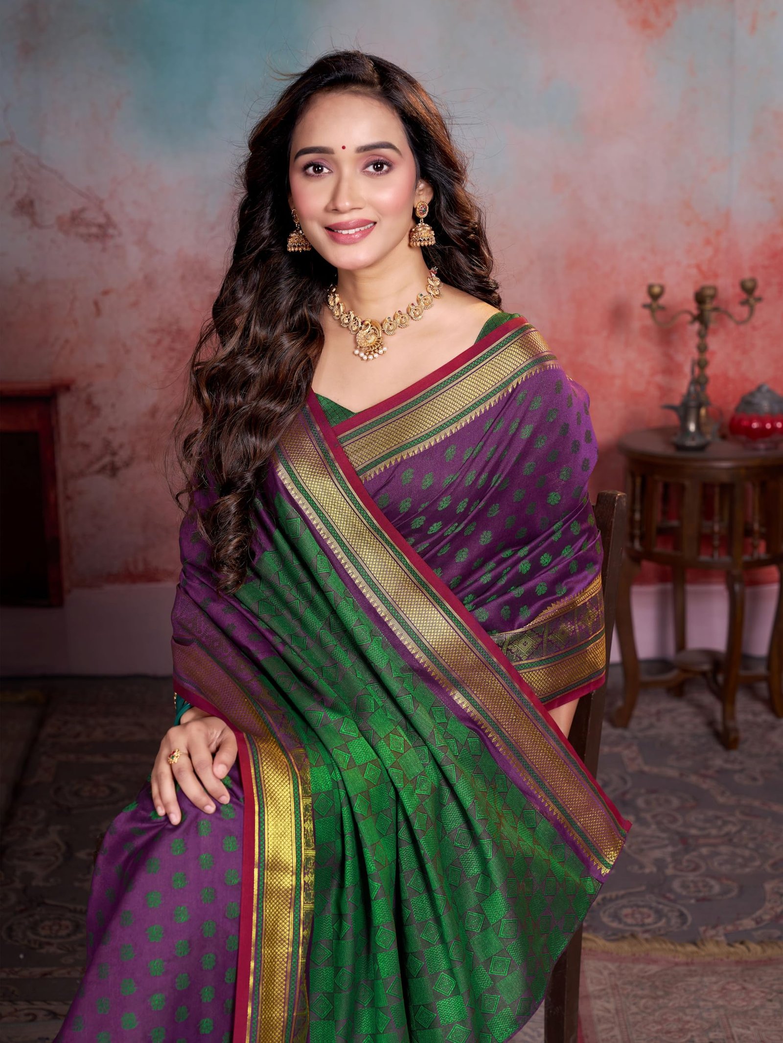 Garden Vareli Women Jacquard Silk Blend Saree with Unstitched Blouse Piece 1032 - Purple - Image 6