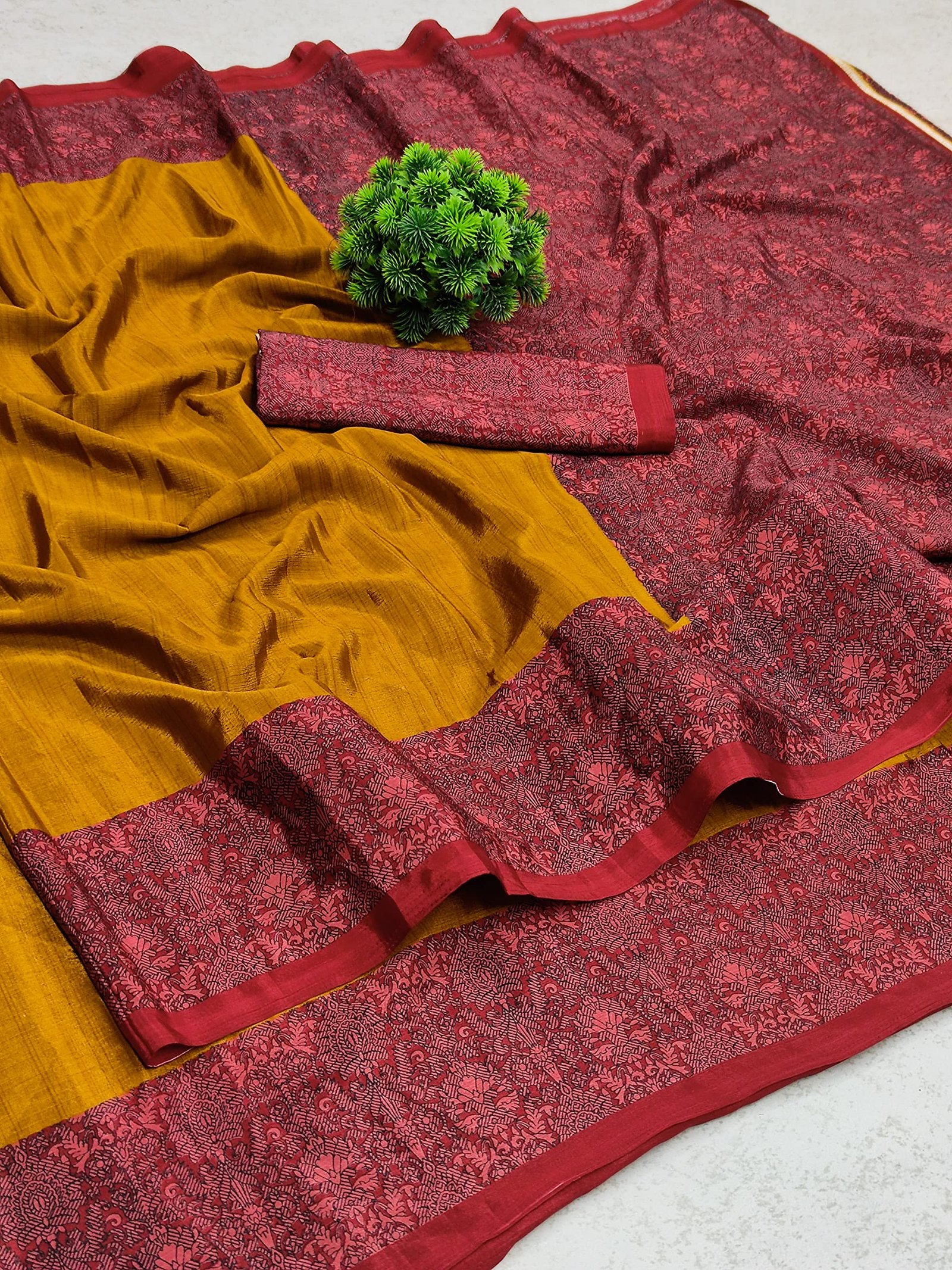 Vimla Women's yellow Turkey Art Silk Uniform Saree with Blouse Piece (7016 yellow_Free Size) - Image 4